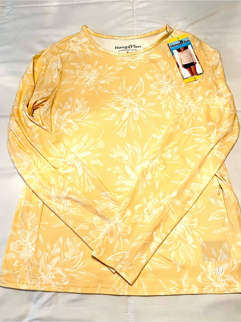 Hang Ten Women's Yellow Floral Long-Sleeve UPF50 Protection Top-NWT-Small
